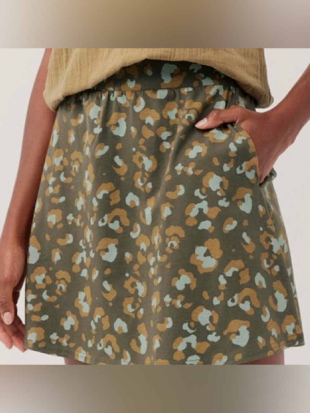 Pact Organic Cotton Fit & Flare Mini Skirt Sz XL Olive Mini Skirt Mod Leopard
